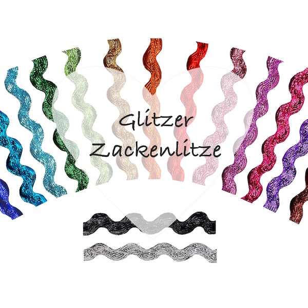 1 m / Glitzer Zackenlitze, Lurexborte, Zick-Zack-Borte/ 15 Farben/ rosa/ blau/ gelb / Halloween, Weihnachten, Fasching, Kostüm Dekoration