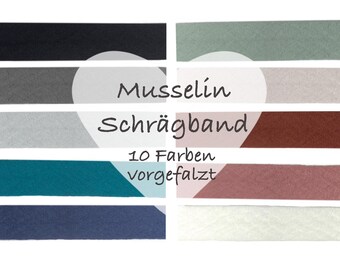 1 m Musselin Schrägband/Baumwolle/petrol/weiß/terra/jeans