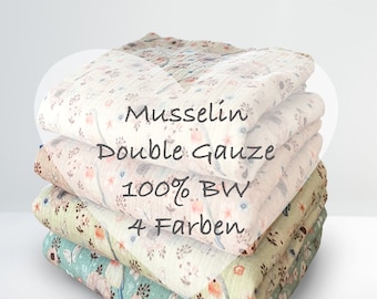 Muslin double gauze with birds, butterflies, floral print / 100% cotton / cotton, flowers, blossoms, sold by the meter from 50 cm