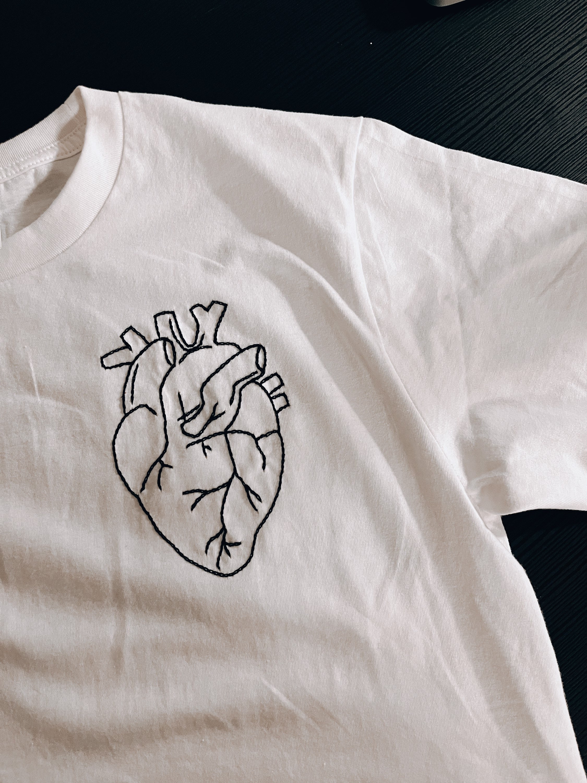 Hand Embroidered Whitet-shirt With Red Anatomical Heart