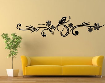 floral wall art butterfly wall art Vinyl Wall Decal  Vinyl Decor  Decal lounge Wall Decal  Art Decal  Bedroom Decor Vinyl 003