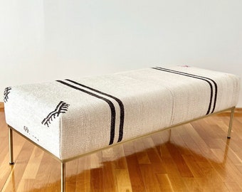 Vintage Hemp Kilim Bench, Ottoman Bench, Living Room Benches