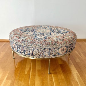 Upholstered Round Coffee Table, Vintage Kilim Bench, Ottoman Bench, Living Room Benches