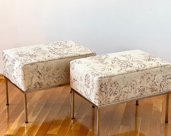 Vintage Turkish Kilim Bench: Handmade Ottoman with Brass Legs