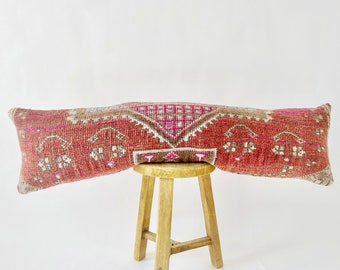 Extra Long Lumbar Kilim Pillow Cover, Handwoven Decorative Pillow