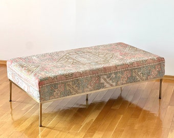Mesa de centro Kilim vintage, banco otomano, bancos para sala de estar
