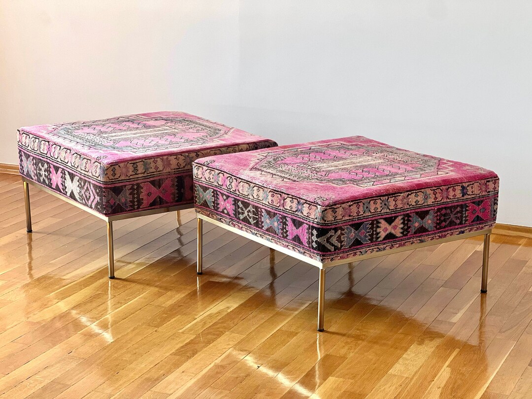 Square Kilim Coffee Table, Pink Vintage Upholstered Coffee Table Etsy