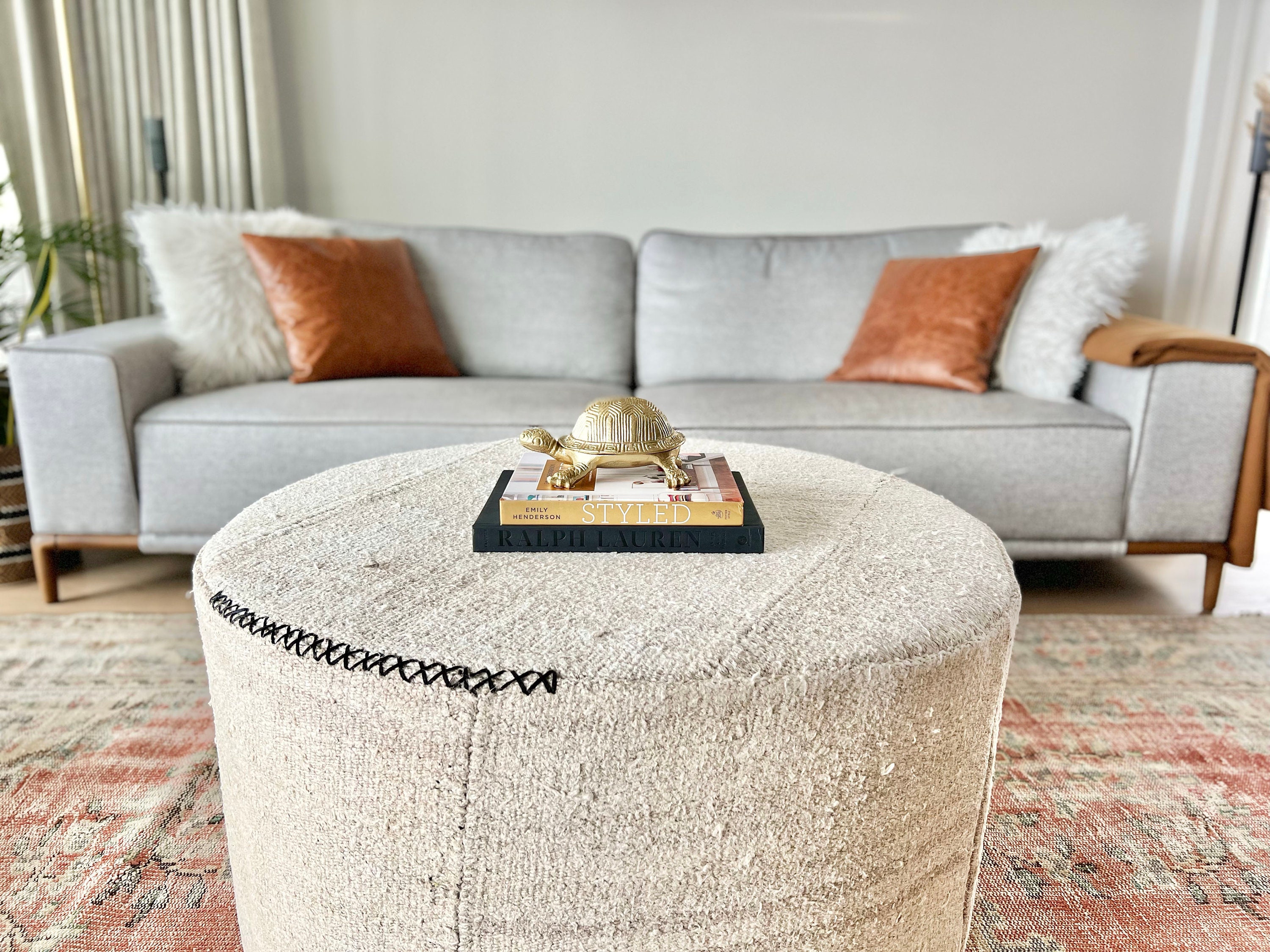 Suede ottoman cheap coffee table