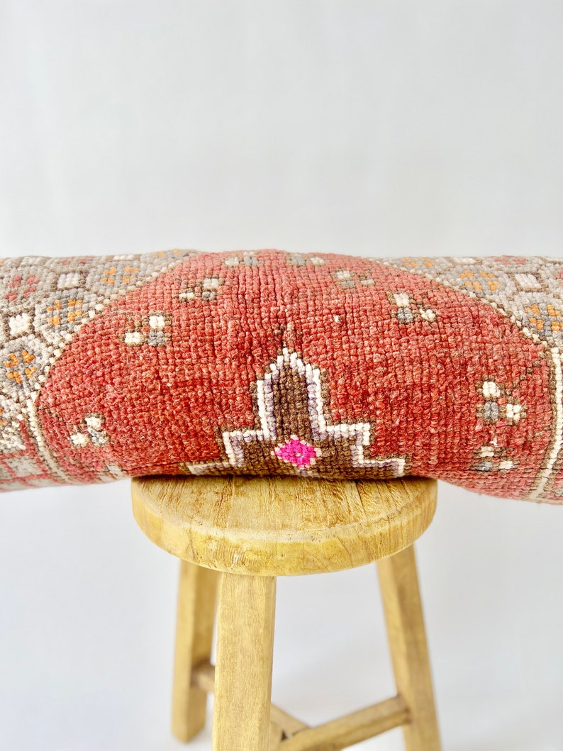Pink Kilim Lumbar Pillow Case made from a vintage Turkish rug. Perfectly fits with boho styled homes. Usually used on couches or beds.