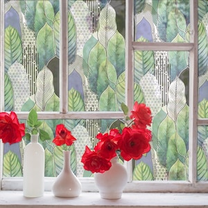 feather leaf glass film | self adhesive film | sandblasted decorative film | frosted window film | etched glass film | privacy window film