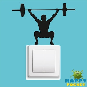 Weightlifter Light Switch Decal | Gym Vinyl Sticker | Fitness Wall Decor | Outlet Cover Sticker | Sports Room Decor | Barbell Wall Decal