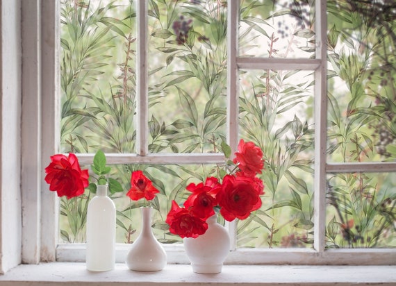 Fensterfolie mit tropischem Design | Selbstklebende Folie | Sandgestrahlte Designfolie | Milchglasfolie | Geätzte Glasfolie | Sichtschutzfolie