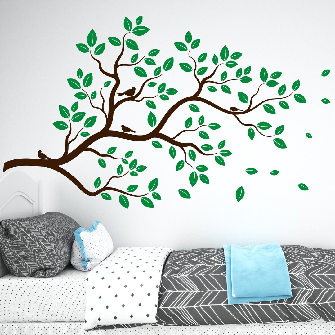 Lush Tree Branch With Birds Wall Decal | Vinyl Sticker | Nature Wall ...