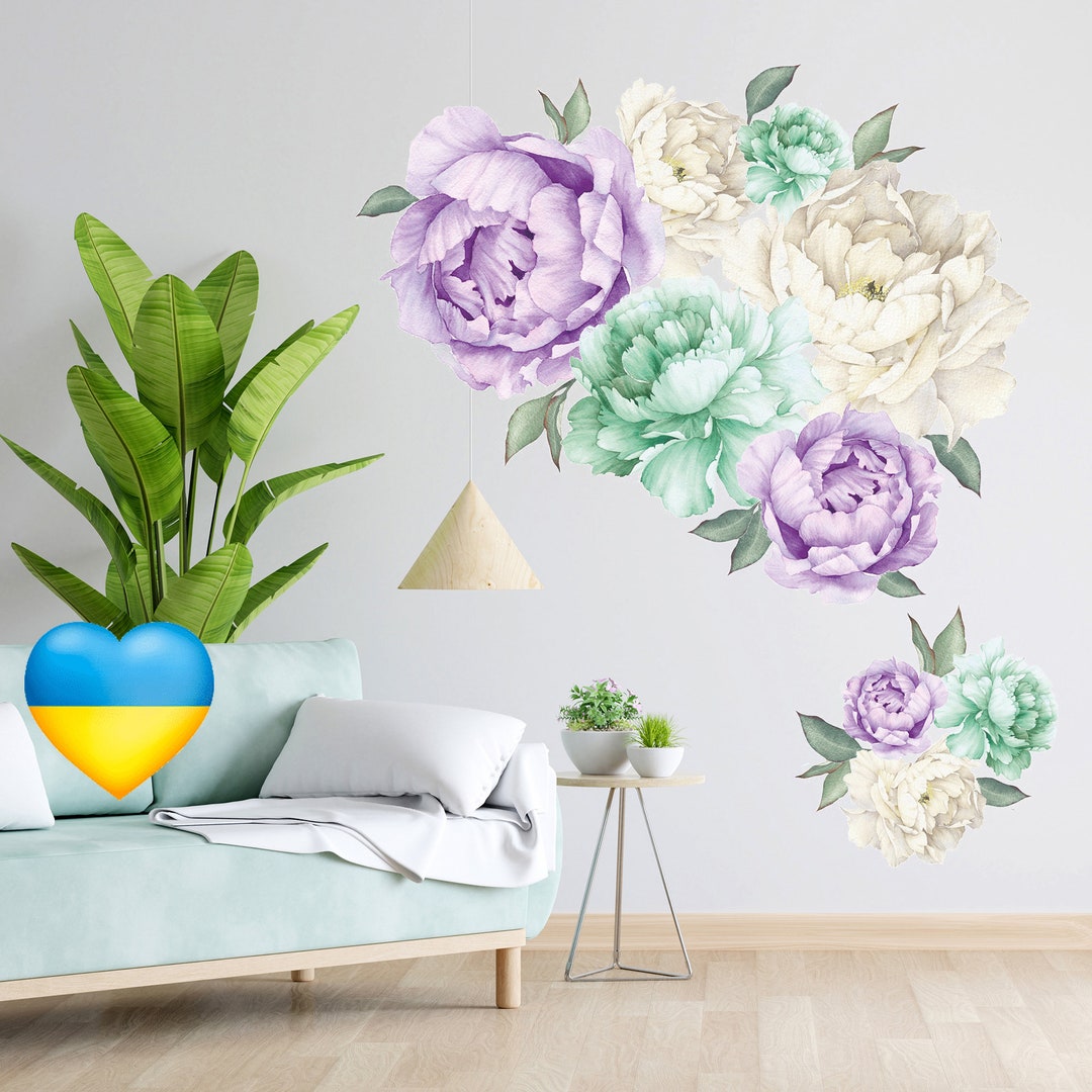 Violet Peony Wall Decal | Peonies Flowers Wall Decal | Peonies Wall ...