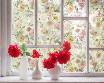 watercolor flowers film | self adhesive film | sandblasted decorative film | frosted window film | etched glass film | privacy window film