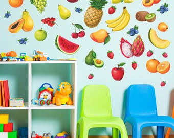 Fruit Wall Stickers Set, Colorful Kitchen Wall Decals, Peel and Stick Fruit Decor, Kids Room Wall Art, Removable Vinyl Stickers Set