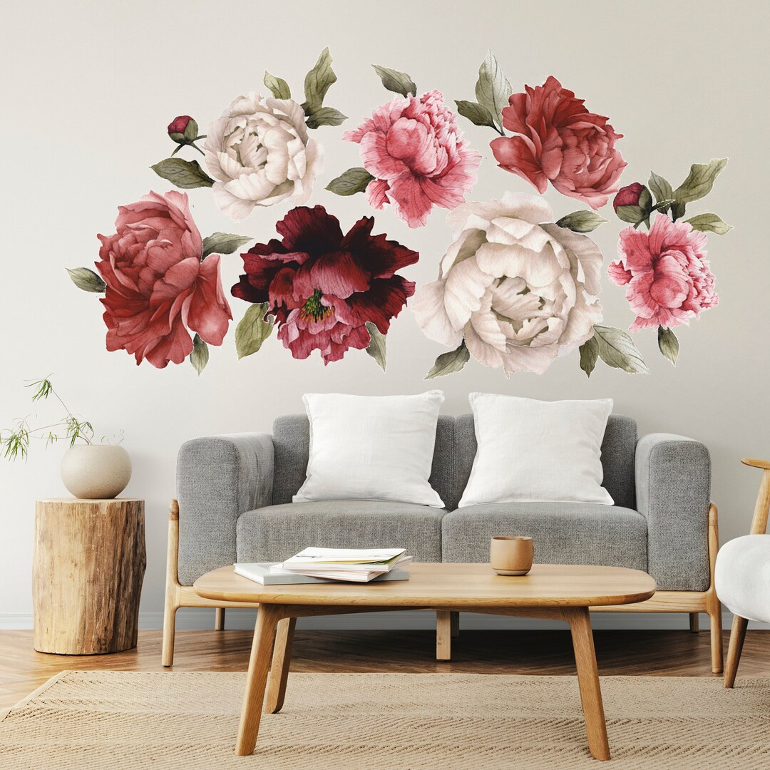 Terracotta Peony Wall Decal | Peonies Flowers Wall Decal | Peonies Wall ...
