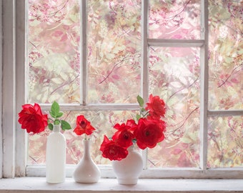 pink window design film | self adhesive film | sandblasted decorative film | frosted window film | etched glass film | privacy window film
