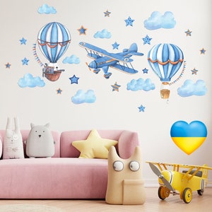 balloon stickers | airplane sticker | hot air balloon | hot air balloon wall decal | cloud stickers | nursery decor | wall decal
