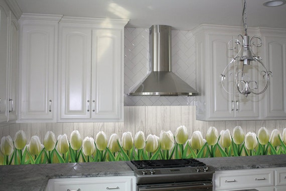 White Tulips Kitchen Wall Panel Floral Wall Decals Tile Etsy