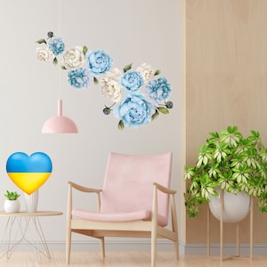 peony wall decal | peony flowers wall decal | blue peony wall decal | peony decal | flower stickers | wall decor | flower wall decals