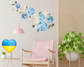 peony wall decal | peony flowers wall decal | blue peony wall decal | peony decal | flower stickers | wall decor | flower wall decals
