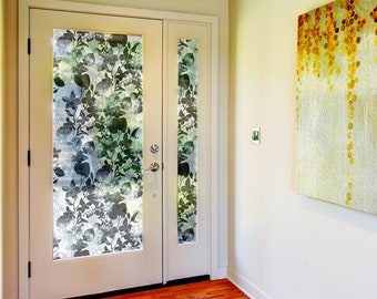 gray leaves window film | self adhesive film | sandblasted decorative film | frosted window film | etched glass film | privacy window film