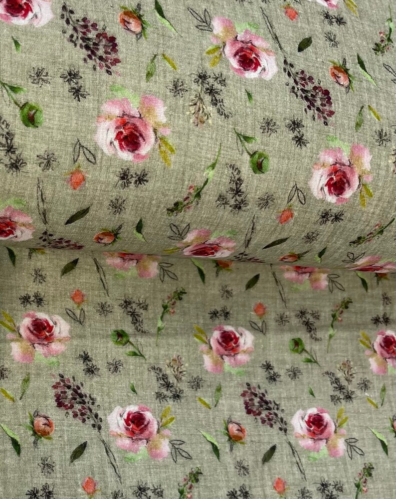 Vintage fabric by the yard muslin fabric flowers double Etsy