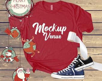 Download Free Christmas Bella Canvas 3001 Unisex Red Speckled Short Sleeve T-Shirt Mockup, Bella Mockup, Bella Unisex Mockup. Tshirt Mockup PSD Template