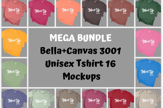 Mega Bundle 16 Mockups Bella Canvas 3001 Unisex T-Shirt