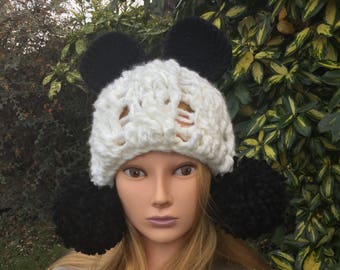 Crochet Pattern - Panda Beanie Hat / Cable Beanie Crochet pattern / Girl pattern / Panda Pattern