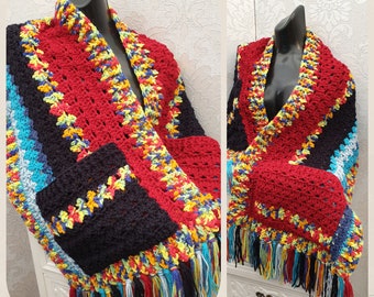 Harlequin Crochet Shawl Pattern Fringed Crochet Shawl pattern Crochet Shawl With Pockets