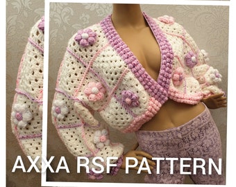 PDF Pattern Crochet Sweater Pattern, Marga Cropped Flower Sweater Pattern