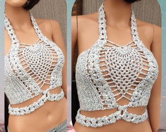 MYRA Crochet Crop Top, Bralette Crochet Top, Crochet Tops, Halter Top, Crochet Bralette, Boho Top, Bikini Top, Beach Wear Bra, Bustier Top