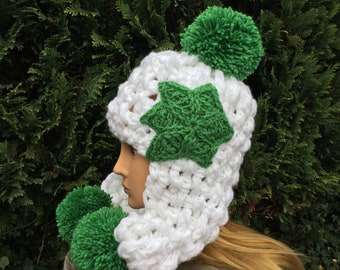 Crochet Pattern, Hooded Scarf Crochet Hat, Emily Crochet Hooded Scarf, Star Pom-pom Crochet Pattern