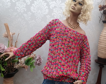 CROCHET PATTERN Maria Rainbow Crochet Sweater Pattern Crochet Oversized Off Shoulder Sweater Pattern