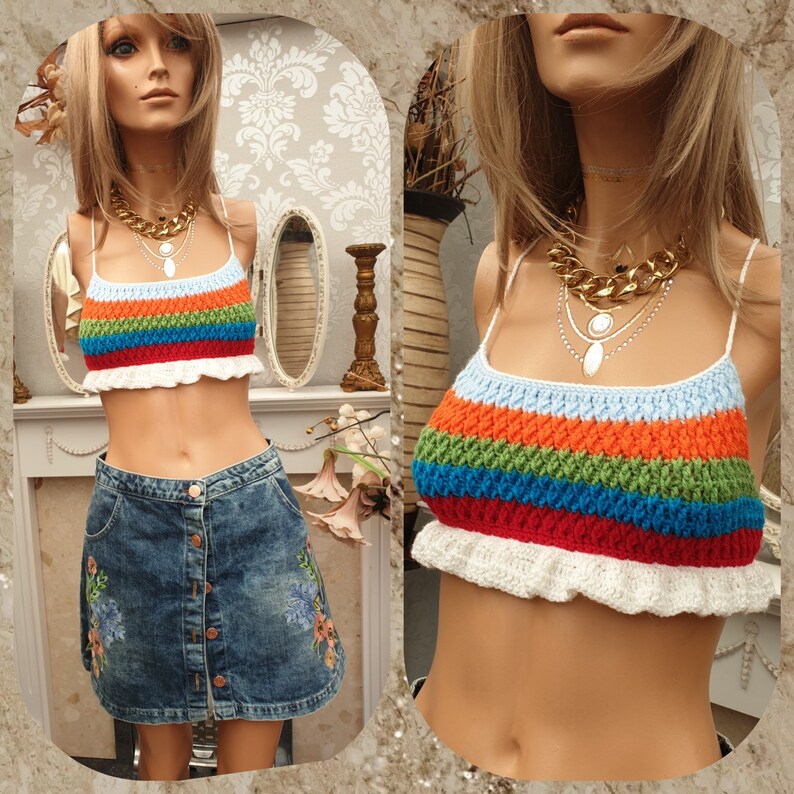 PDF Crochet Pattern, Cropped Summer Crochet Top, LISA Frilled Crochet Pattern image 2