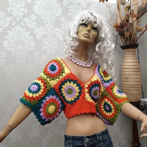 PDF Pattern Crochet Pattern DARIA Cropped Sweater Pattern Granny Square Sweater Granny Square Crop Top