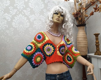 PDF Pattern Crochet Pattern DARIA Cropped Sweater Pattern Granny Square Sweater Granny Square Crop Top