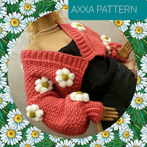 PDF-Muster Daisy Oversized Pullover Grobstrick Cardigan Muster Floral Cropped häkeln Cardigan