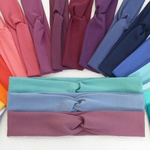 Thin Jersey Twist Headband. 4 cm wide, premium quality, eco-friendly jersey fabric in over 30 colours. Adult & kid sizes