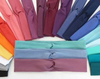 Thin Jersey Twist Headband. 4 cm wide, premium quality, eco-friendly jersey fabric in over 30 colours. Adult & kid sizes