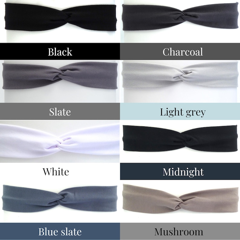 Puede incluir: Un conjunto de diez diademas de tela en varios colores, incluyendo negro, carb&oacute;n, pizarra, gris claro, blanco, medianoche, azul pizarra y champi&ntilde;&oacute;n.