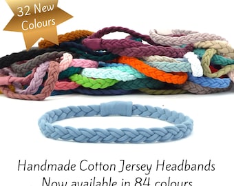 Diadema trenzada de punto. Cinta para el cabello de algodón suave y elástico, ideal para uso diario, yoga y entrenamientos. Diadema trenzada para mujer disponible en 84 colores.