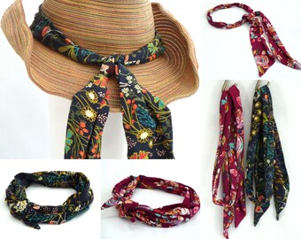 Floaty hat or hair scarf. Versatile summer accessory in a choice of flower prints.