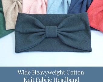 Extra Wide Heavyweight Cotton Knit Fabric Headband. 13.5 cm wide, premium quality, Textured Interlock Jersey Stretch Knit Fabric. 7 colours.