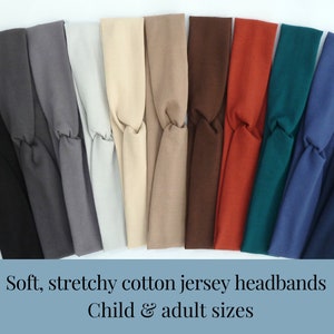 Thin Jersey Twist Headband. 4 cm wide, premium quality, eco-friendly jersey fabric in over 30 colours. Adult & kid sizes