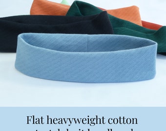 Flat Cotton Knit Fabric Headband. 6.5 cm wide heavyweight organic fabric, in 6 colours.