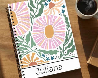 Boho Floral Spiral Notebook – Personalized Journal, Ruled Line