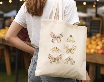 Schmetterling und Motte Canvas Tragetasche - Blumen botanischer Druck